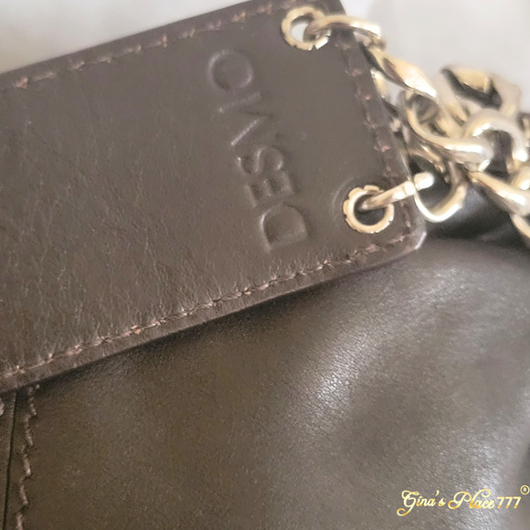 Desmo Made In Italy Calfskin Genuine Dark Brown Cinched Leather Small Handbag - Picture 8 of 11